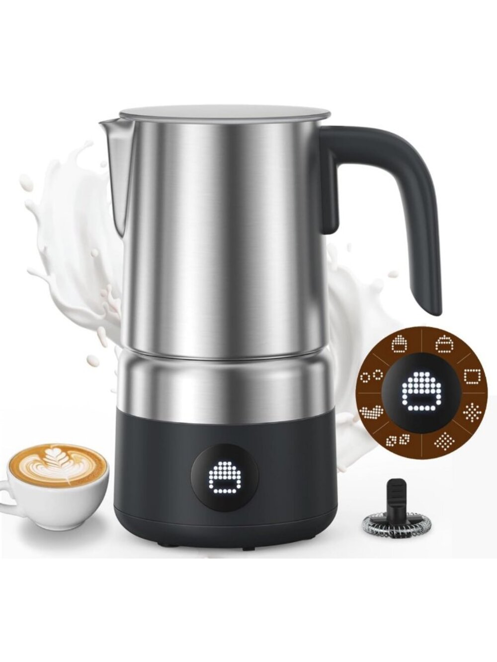 8-in-1 Electric Milk Frother & Steamer - 17oz Large Pitcher for Coffee & Lattes